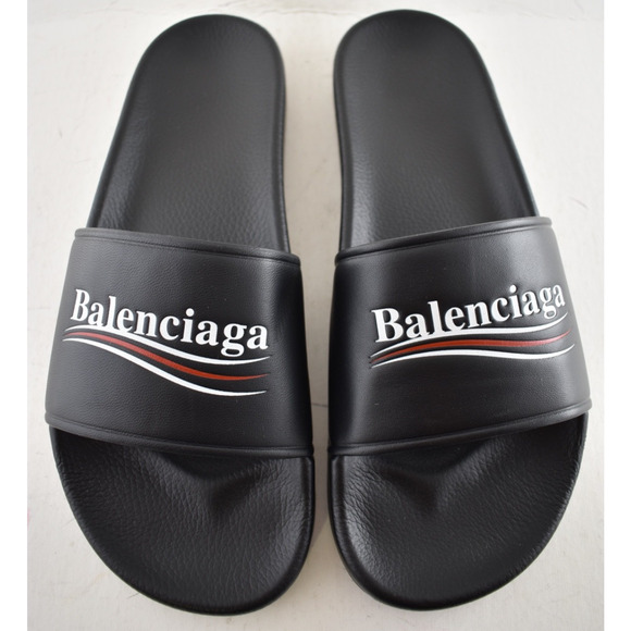 Balenciaga Black Leather Campaign Logo Slide Pool Sandal Flip Flop Flat 44 11 main image 12